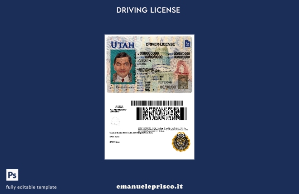 verified style modello di patente di guida USA Utah stile verificato template